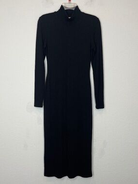 Marine Layer Bodycon Midi Dress Women's S Black Long Sleeve Turtleneck